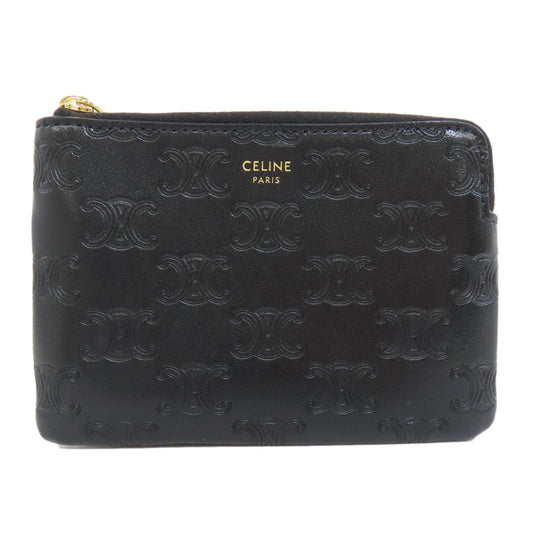 CELINE Accessory pouch leather black Triomphe