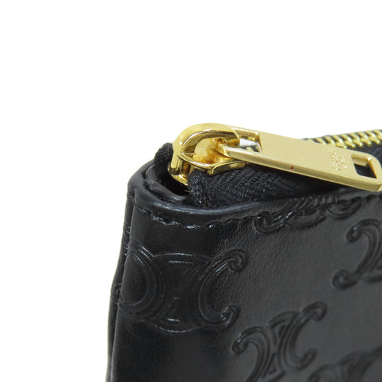 CELINE Accessory pouch leather black Triomphe
