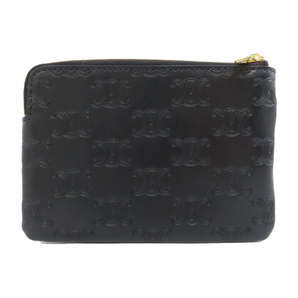 CELINE Accessory pouch leather black Triomphe