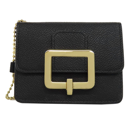 BALLY Card Case leather black logo Women Used Authentic
