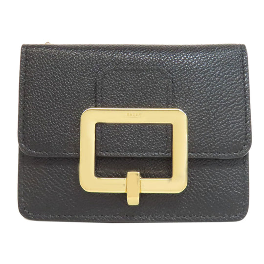 BALLY Card Case leather black buckle Women Used Authentic