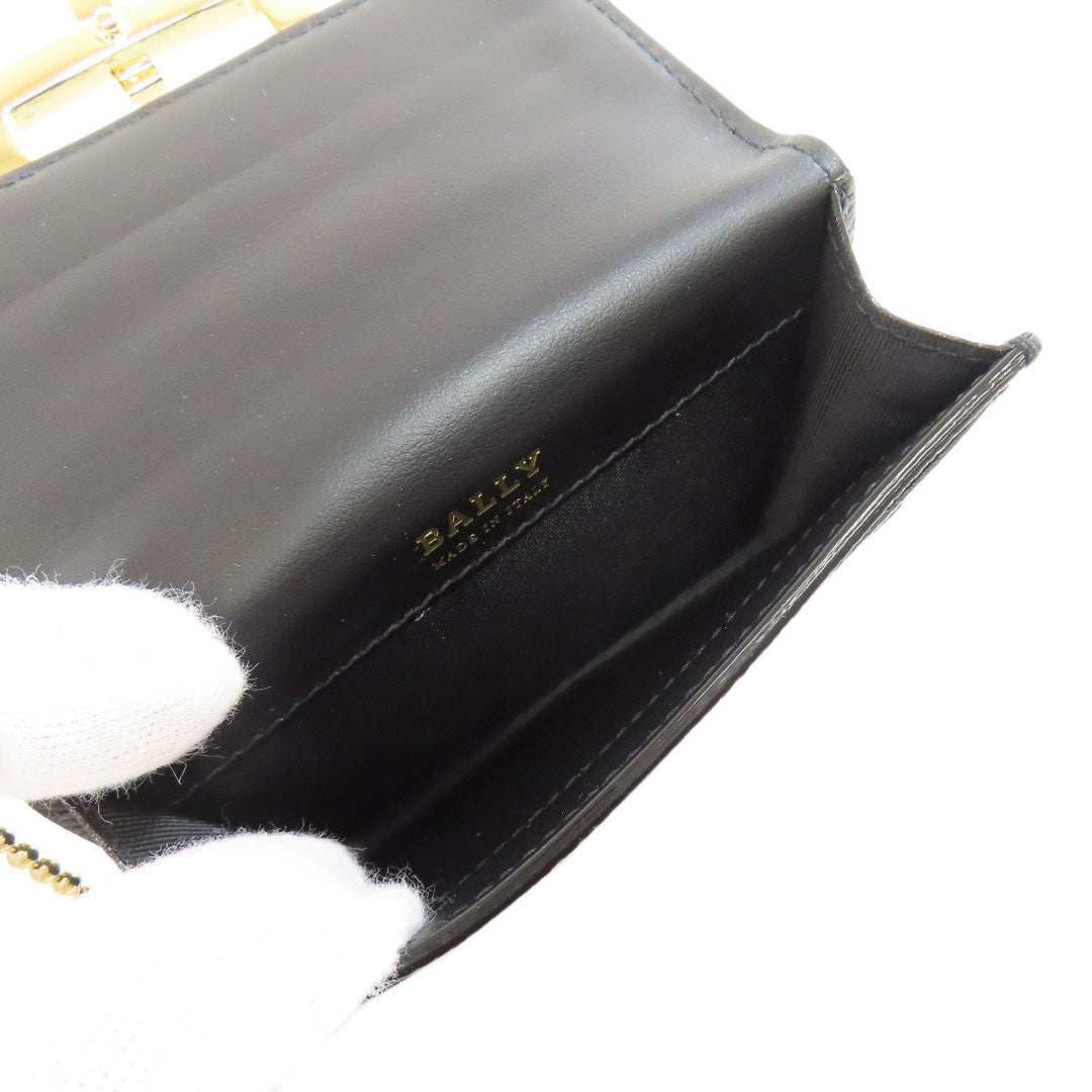 BALLY Card Case leather black buckle Women Used Authentic