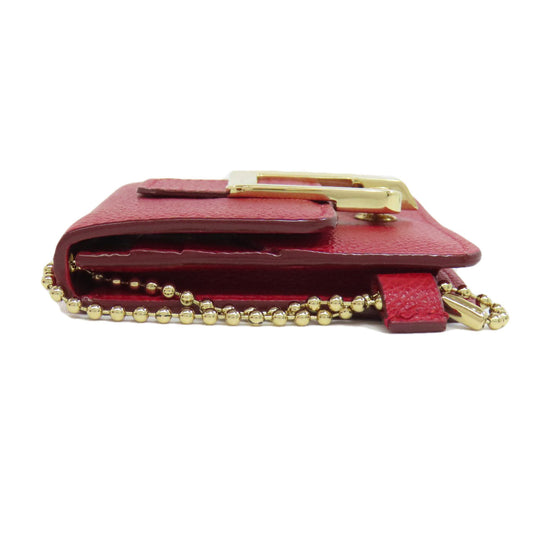 BALLY Card Case leather Red logo Women Used Authentic