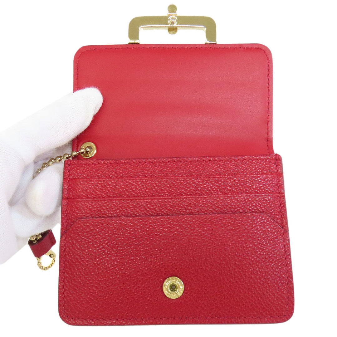 BALLY Card Case leather Red logo Women Used Authentic