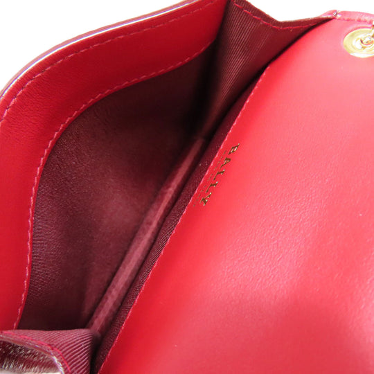 BALLY Card Case leather Red logo Women Used Authentic