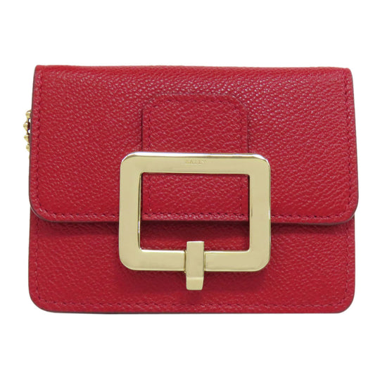 BALLY Card Case leather Red logo Women Used Authentic