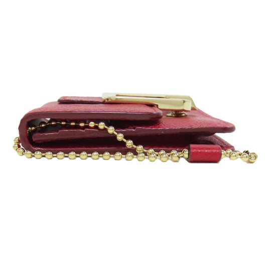 BALLY Card Case leather Red logo Women Used Authentic
