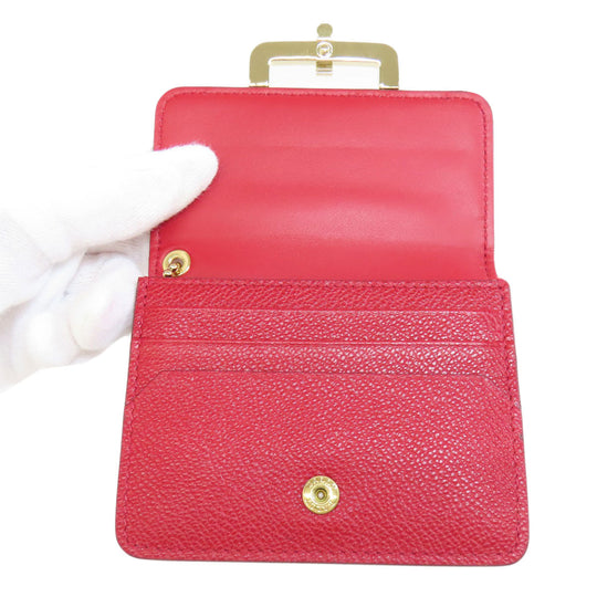 BALLY Card Case leather Red logo Women Used Authentic