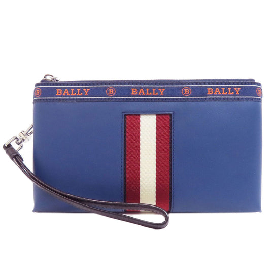 BALLY business bag leather blue Pouch Barry Stripe mens Used Authentic