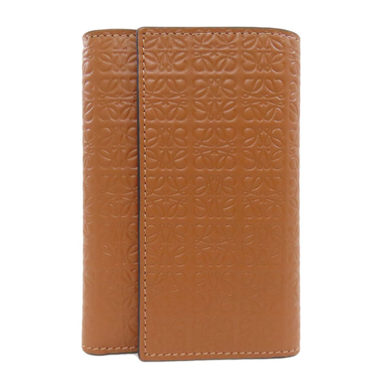 LOEWE Bifold Wallet Calfskin Brown Repeat Bar Tikal Wallet Small Women Used Authentic