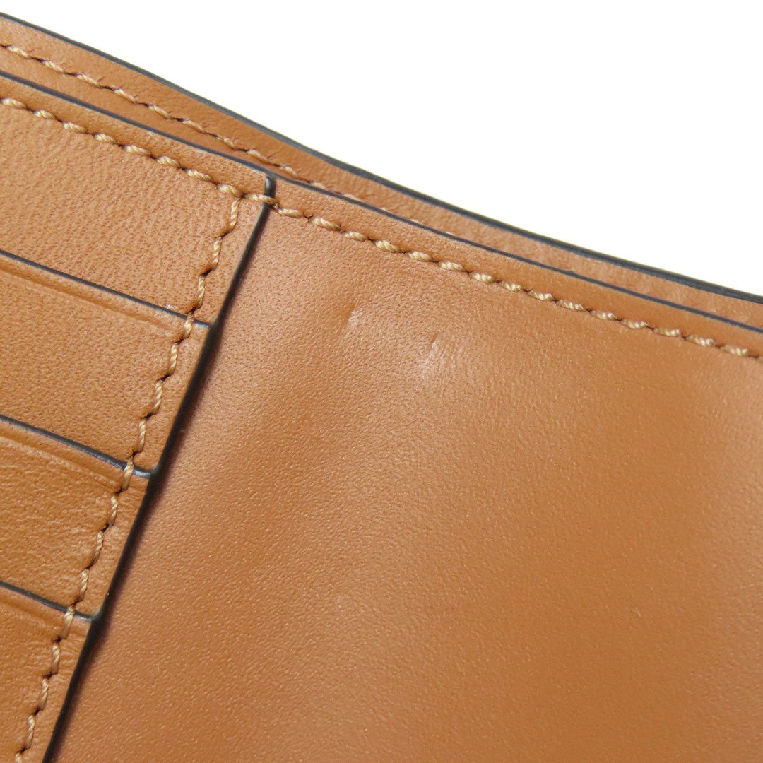 LOEWE Bifold Wallet Calfskin Brown Repeat Bar Tikal Wallet Small Women Used Authentic