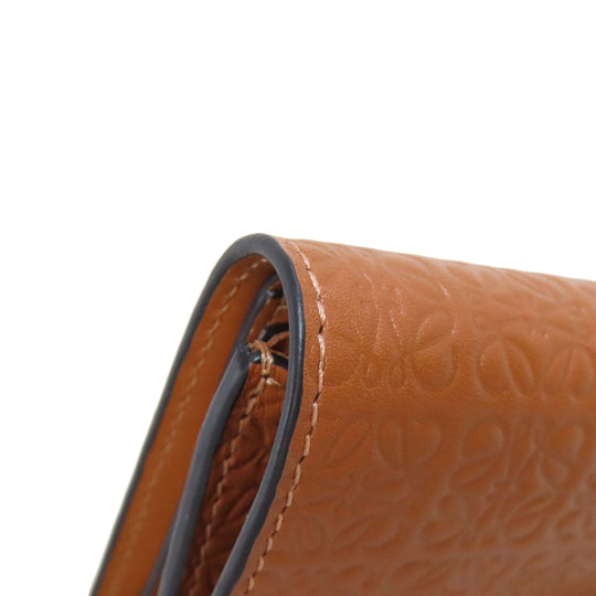 LOEWE Bifold Wallet Calfskin Brown Repeat Bar Tikal Wallet Small Women Used Authentic