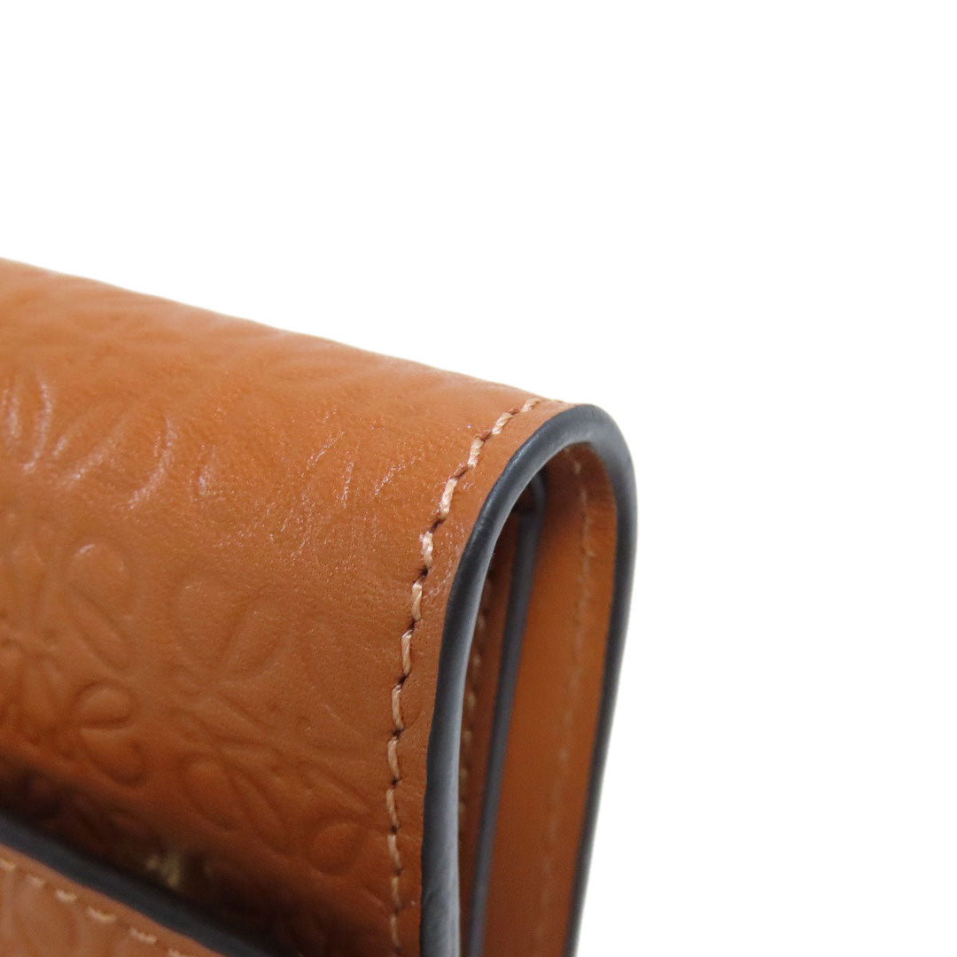 LOEWE Bifold Wallet Calfskin Brown Repeat Bar Tikal Wallet Small Women Used Authentic