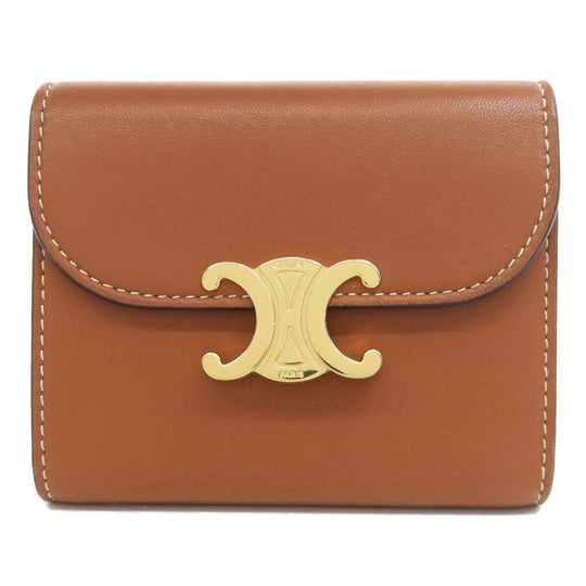 CELINE Bifold Wallet Calfskin, shiny smooth lambskin Brown Small flap wallet Triomphe Women Used Authentic