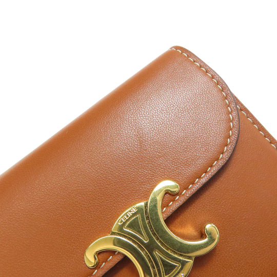 CELINE Bifold Wallet Calfskin, shiny smooth lambskin Brown Small flap wallet Triomphe Women Used Authentic