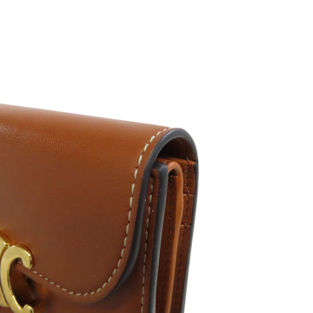 CELINE Bifold Wallet Calfskin, shiny smooth lambskin Brown Small flap wallet Triomphe Women Used Authentic