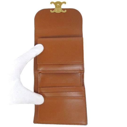 CELINE Bifold Wallet Calfskin, shiny smooth lambskin Brown Small flap wallet Triomphe Women Used Authentic