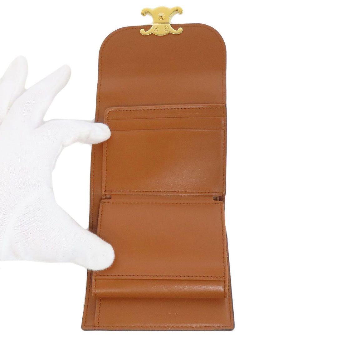 CELINE Bifold Wallet Calfskin, shiny smooth lambskin Brown Small flap wallet Triomphe Women Used Authentic