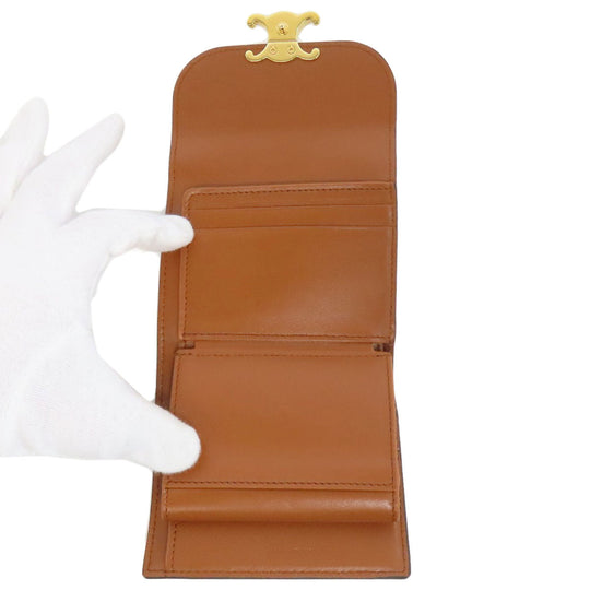 CELINE Bifold Wallet Calfskin, shiny smooth lambskin Brown Small flap wallet Triomphe Women Used Authentic