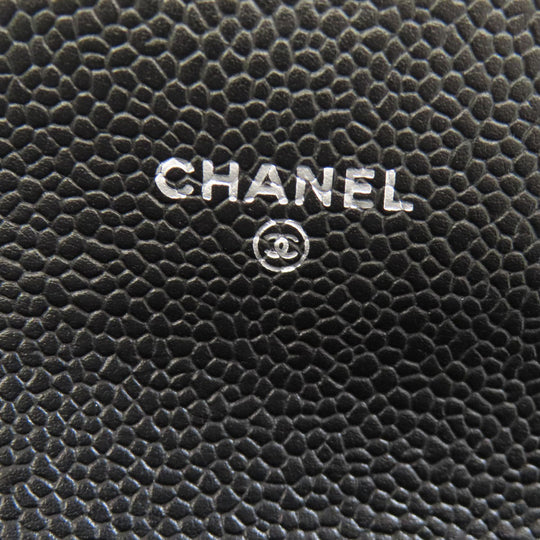 CHANEL Bifold Wallet Grained Calfskin Skin black Chocolate bar Silver Metal Women Used Authentic