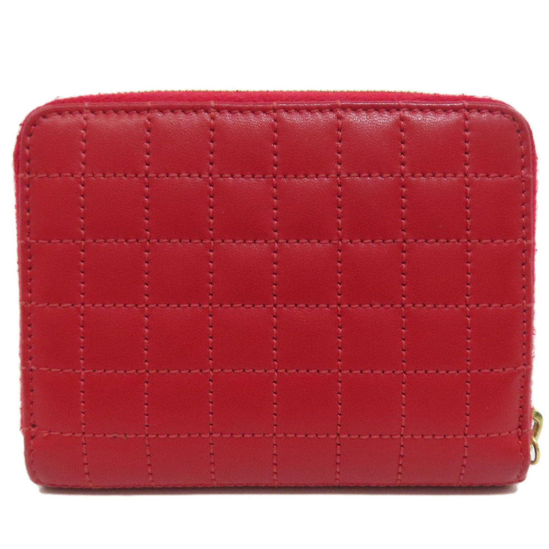 CELINE Coin case leather Red CMetal Women Used Authentic