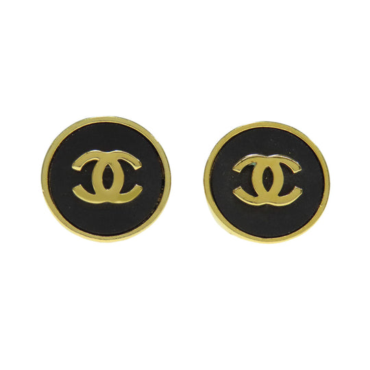 CHANEL Earring metallic gold COCO Button Women Used Authentic