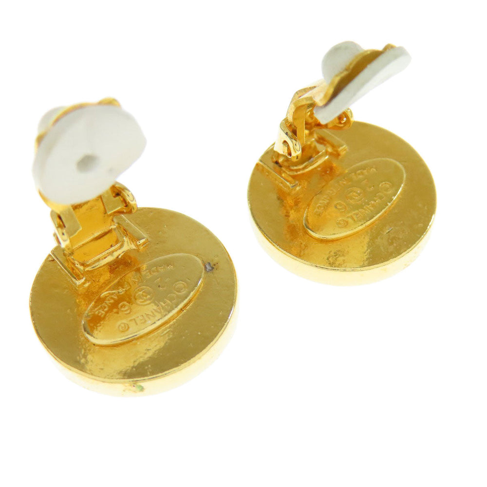 CHANEL Earring metallic gold COCO Button Women Used Authentic