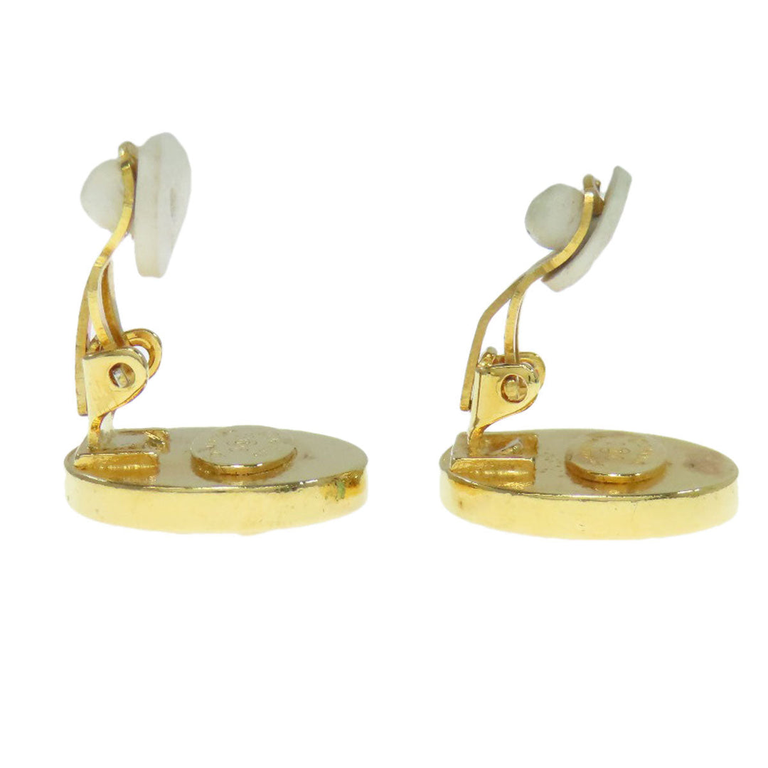 CHANEL Earring metallic gold COCO Button Women Used Authentic