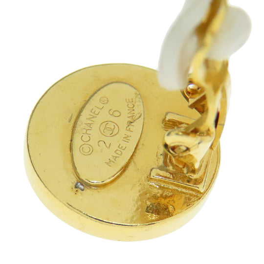 CHANEL Earring metallic gold COCO Button Women Used Authentic