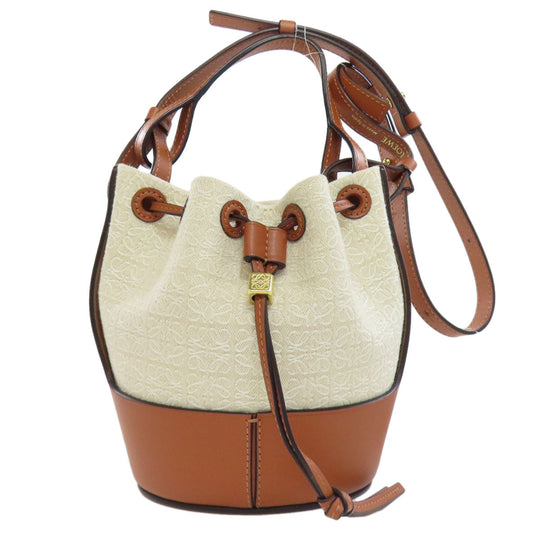 LOEWE Handbag Canvas, Leather Brown Balloon Shoulder 2WAY Women Used Authentic