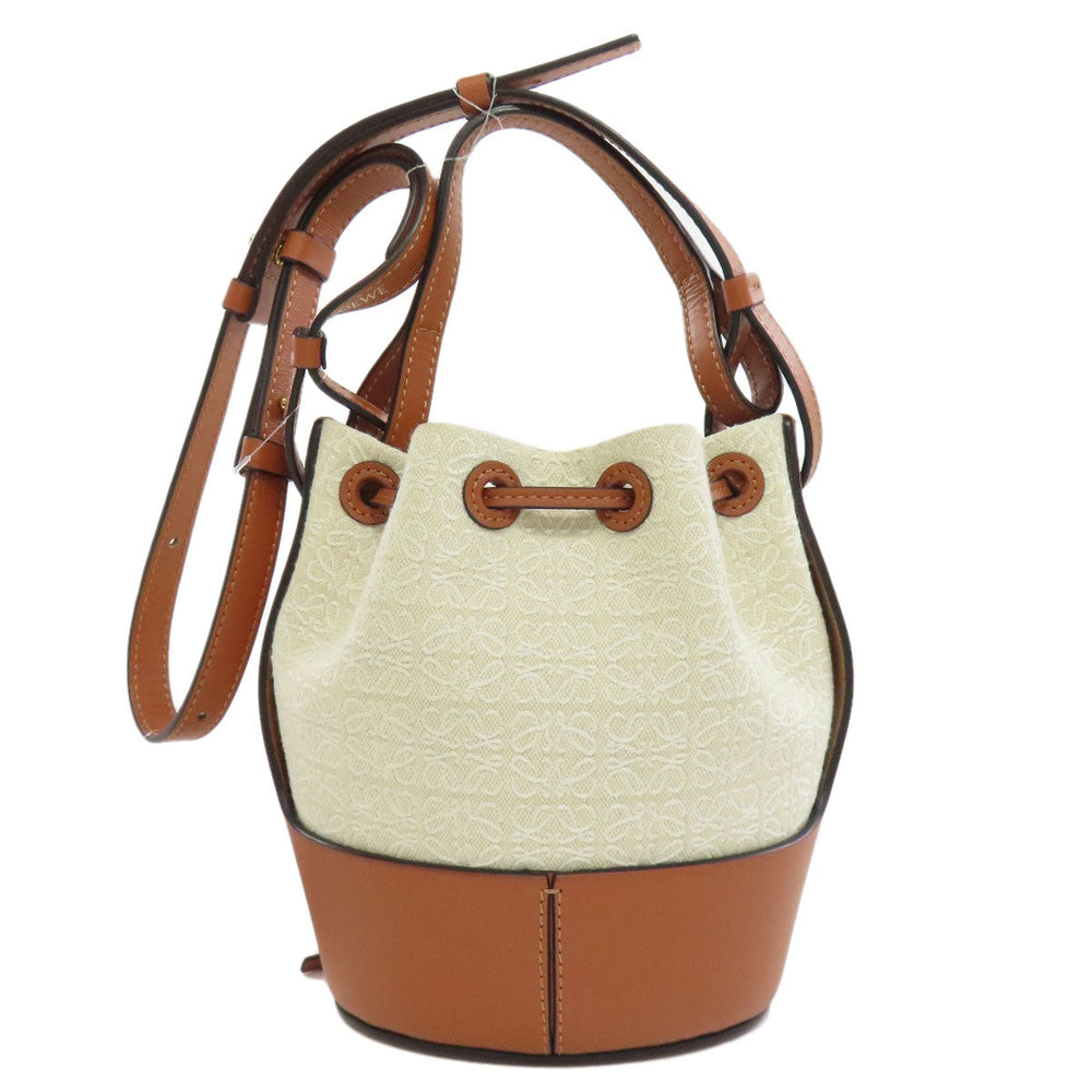 LOEWE Handbag Canvas, Leather Brown Balloon Shoulder 2WAY Women Used Authentic