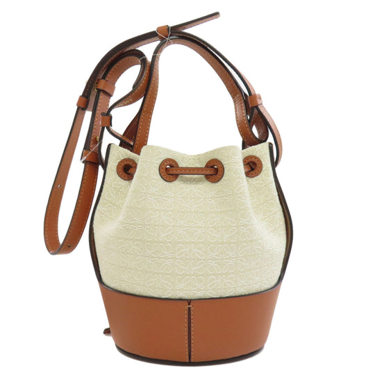 LOEWE Handbag Canvas, Leather Brown Balloon Shoulder 2WAY Women Used Authentic