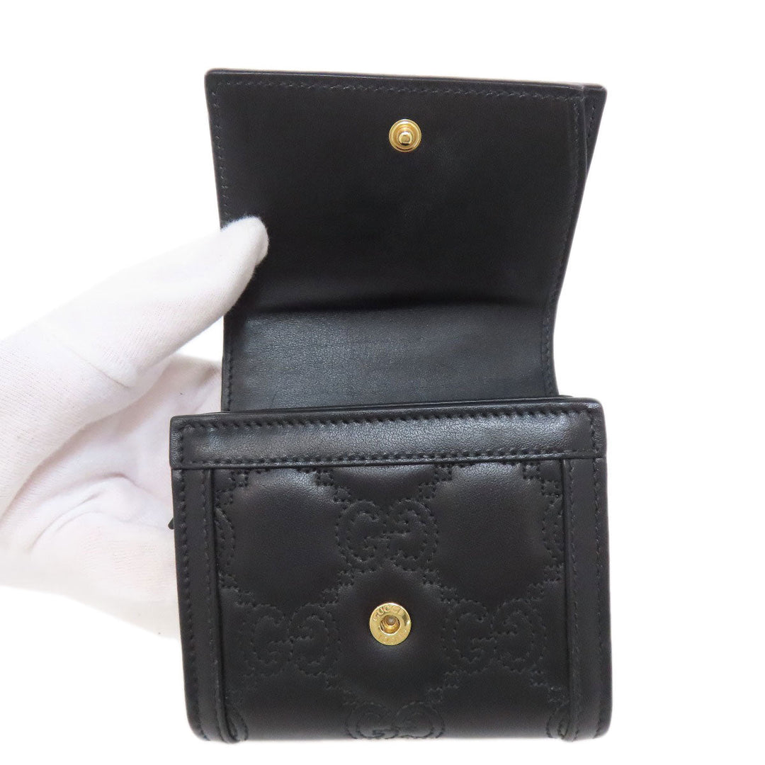 GUCCI Bifold Wallet 723799 leather black GG matelasse