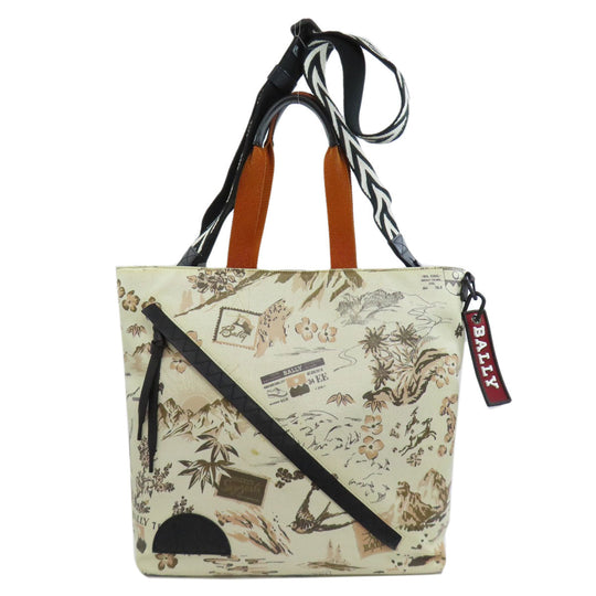 BALLY Tote Bag canvas beige Flower animal motif 2WAY