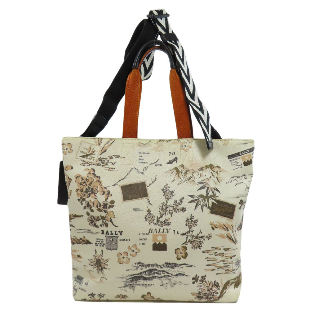 BALLY Tote Bag canvas beige Flower animal motif 2WAY
