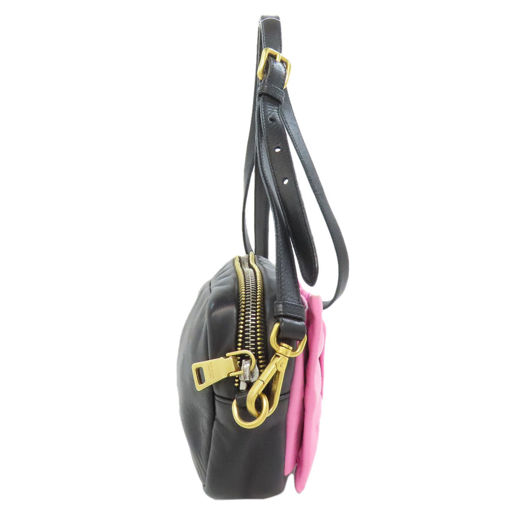 PRADA Shoulder Bag Calfskin black Fiocco Women Used Authentic