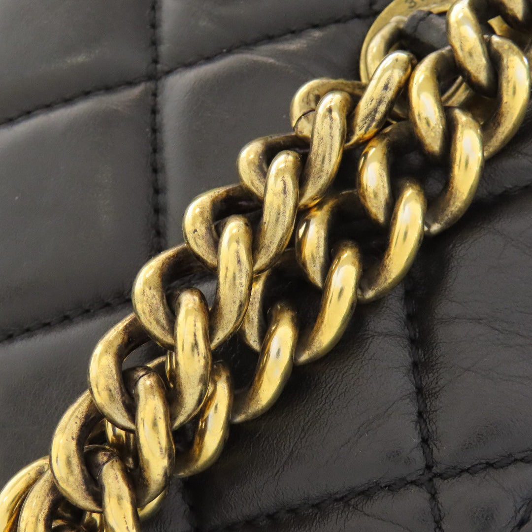CHANEL Shoulder Bag lambskin black Chain Bag Matelasse Gold Metal Women Used Authentic