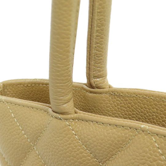 CHANEL Tote Bag Grained Calfskin Skin beige Replica Tote Gold Metal Women Used Authentic