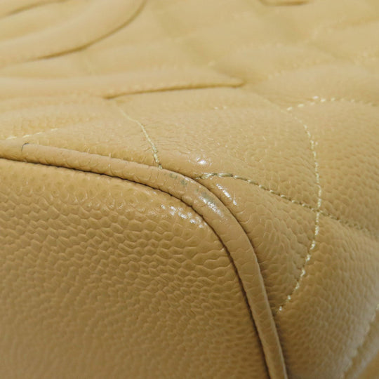 CHANEL Tote Bag Grained Calfskin Skin beige Replica Tote Gold Metal Women Used Authentic