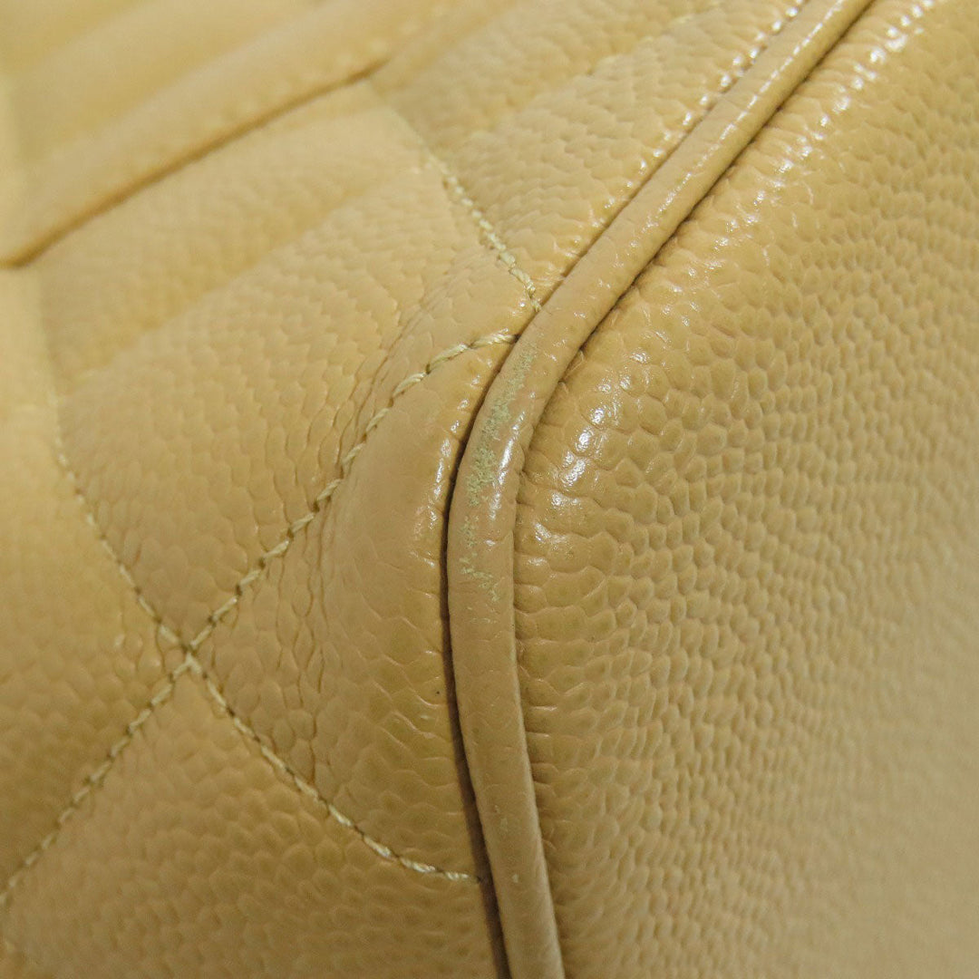 CHANEL Tote Bag Grained Calfskin Skin beige Replica Tote Gold Metal Women Used Authentic