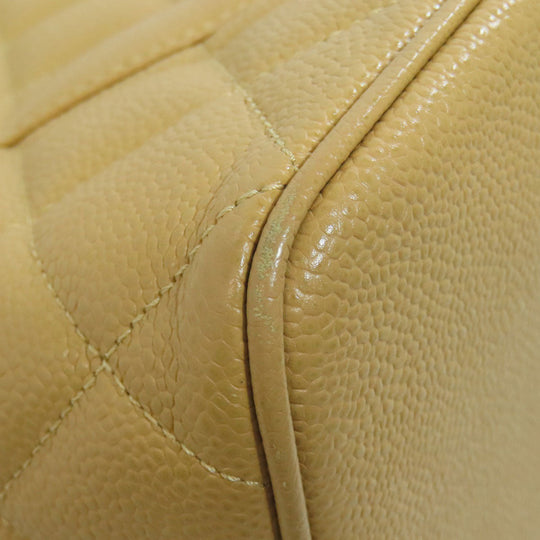CHANEL Tote Bag Grained Calfskin Skin beige Replica Tote Gold Metal Women Used Authentic