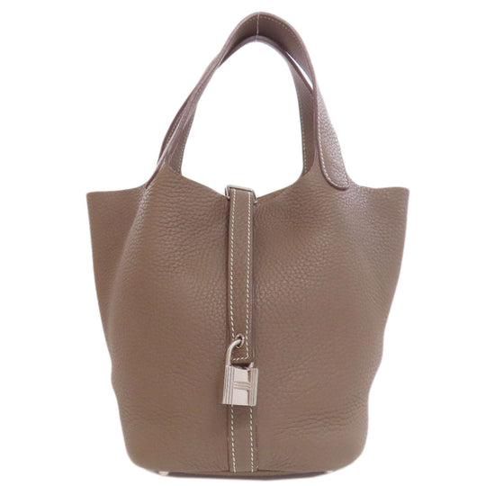 HERMES Handbag Taurillon Clemence beige Picotin Lock PM Etoupe SilverMetal Women Used Authentic