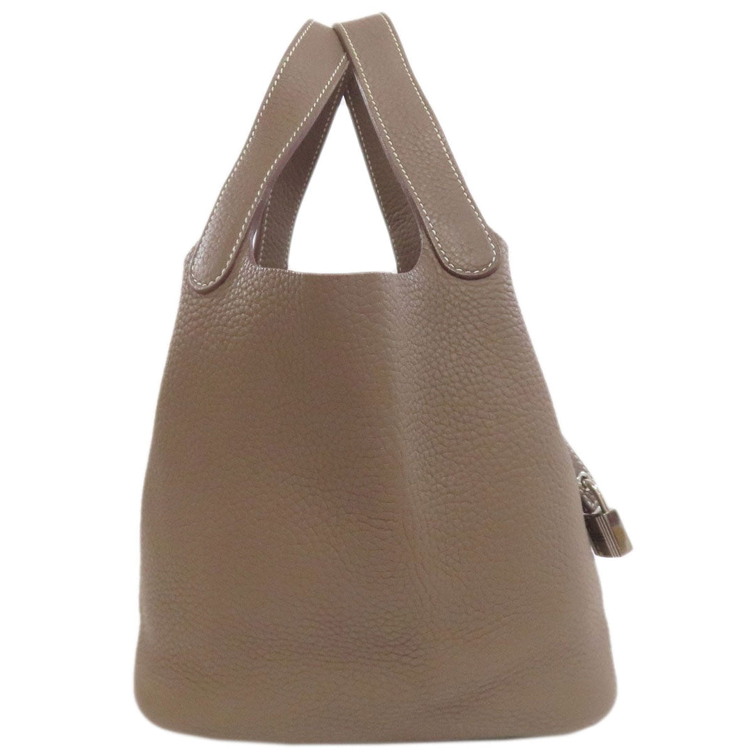 HERMES Handbag Taurillon Clemence beige Picotin Lock PM Etoupe SilverMetal Women Used Authentic