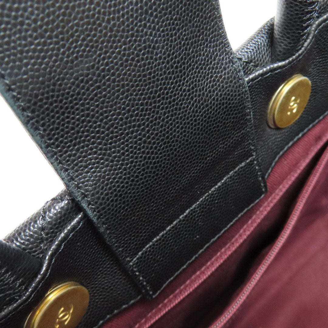 CHANEL Tote Bag Grained Calfskin Skin black Matelasse ChainShoulder Gold Metal Women Used Authentic