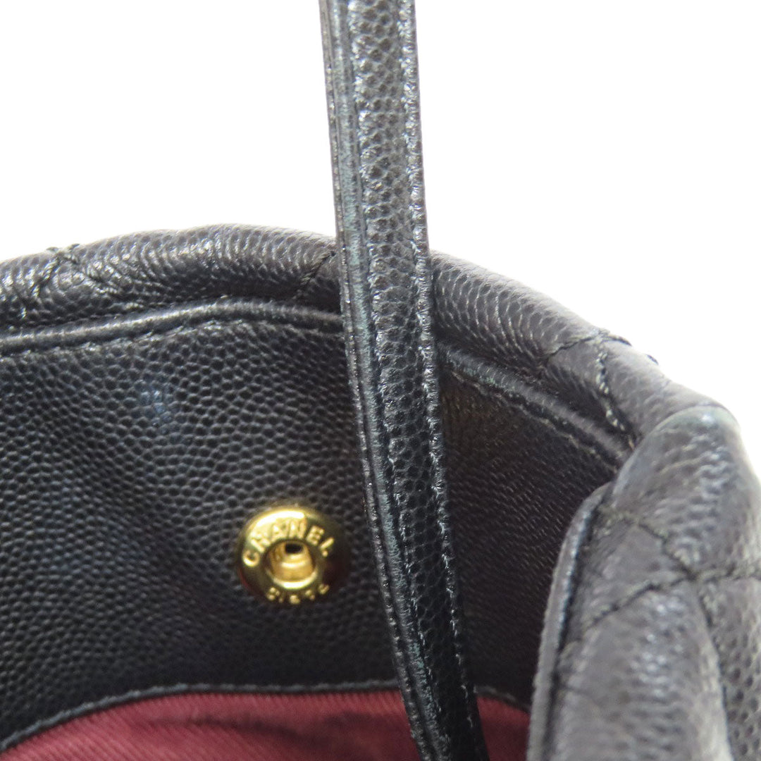 CHANEL Tote Bag Grained Calfskin Skin black Matelasse ChainShoulder Gold Metal Women Used Authentic