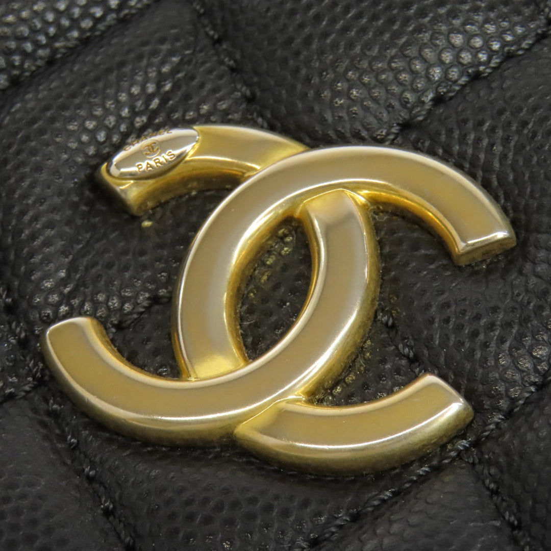 CHANEL Tote Bag Grained Calfskin Skin black Matelasse ChainShoulder Gold Metal Women Used Authentic