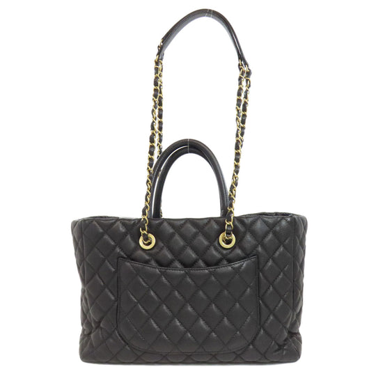 CHANEL Tote Bag Grained Calfskin Skin black Matelasse ChainShoulder Gold Metal Women Used Authentic