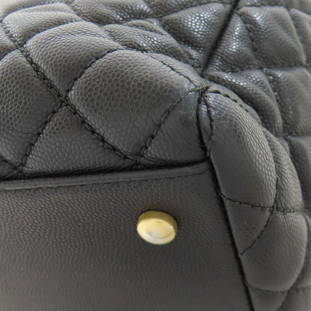 CHANEL Tote Bag Grained Calfskin Skin black Matelasse ChainShoulder Gold Metal Women Used Authentic