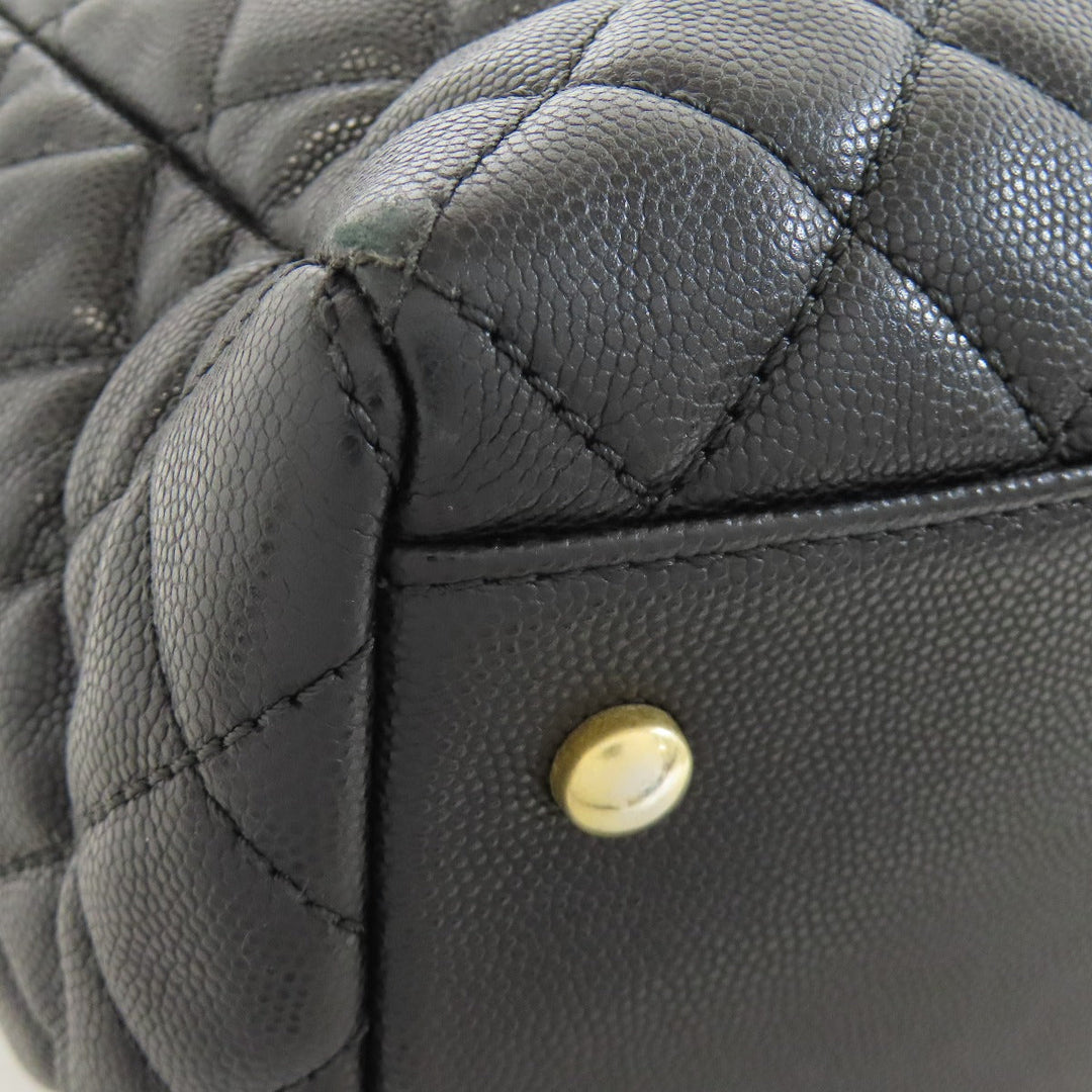 CHANEL Tote Bag Grained Calfskin Skin black Matelasse ChainShoulder Gold Metal Women Used Authentic