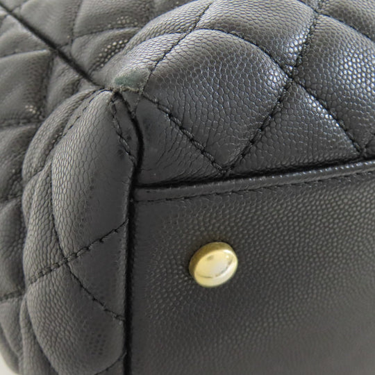 CHANEL Tote Bag Grained Calfskin Skin black Matelasse ChainShoulder Gold Metal Women Used Authentic
